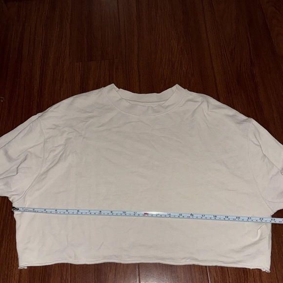 ASOS STR Stradivarius cropped raw hem long sleeve top pullover S oatmeal - Picture 5 of 7